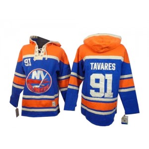 Old Time Hockey New York Islanders 91 Men's John Tavares Premier Royal Blue Sawyer Hooded Sweatshirt NHL Jersey