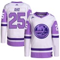 Adidas New York Islanders Men's Sebastian Aho Authentic White/Purple Hockey Fights Cancer Primegreen NHL Jersey