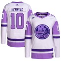 Adidas New York Islanders Men's Lorne Henning Authentic White/Purple Hockey Fights Cancer Primegreen NHL Jersey