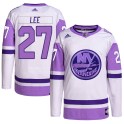 Adidas New York Islanders Men's Anders Lee Authentic White/Purple Hockey Fights Cancer Primegreen NHL Jersey