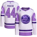 Adidas New York Islanders Youth Jean-Gabriel Pageau Authentic White/Purple Hockey Fights Cancer Primegreen NHL Jersey