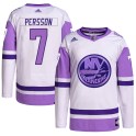 Adidas New York Islanders Youth Stefan Persson Authentic White/Purple Hockey Fights Cancer Primegreen NHL Jersey