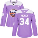 Adidas New York Islanders Women's Thomas Hickey Authentic Purple Fights Cancer Practice NHL Jersey