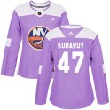 Adidas New York Islanders Women's Leo Komarov Authentic Purple Fights Cancer Practice NHL Jersey