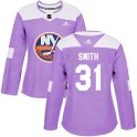 Adidas New York Islanders Women's Billy Smith Authentic Purple Fights Cancer Practice NHL Jersey