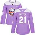 Adidas New York Islanders Women's Brent Sutter Authentic Purple Fights Cancer Practice NHL Jersey