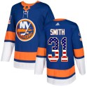 Adidas New York Islanders Men's Billy Smith Authentic Royal Blue USA Flag Fashion NHL Jersey