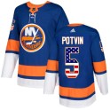 Adidas New York Islanders Men's Denis Potvin Authentic Royal Blue USA Flag Fashion NHL Jersey