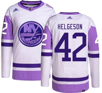 Adidas New York Islanders Men's Seth Helgeson Authentic Hockey Fights Cancer NHL Jersey