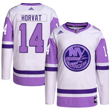 Adidas New York Islanders Men's Bo Horvat Authentic White/Purple Hockey Fights Cancer Primegreen NHL Jersey