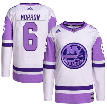 Adidas New York Islanders Men's Ken Morrow Authentic White/Purple Hockey Fights Cancer Primegreen NHL Jersey