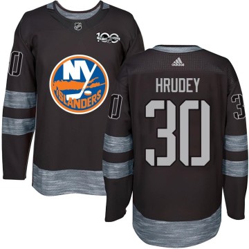 New York Islanders Men's Kelly Hrudey Authentic Black 1917-2017 100th Anniversary NHL Jersey