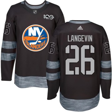 New York Islanders Men's Dave Langevin Authentic Black 1917-2017 100th Anniversary NHL Jersey