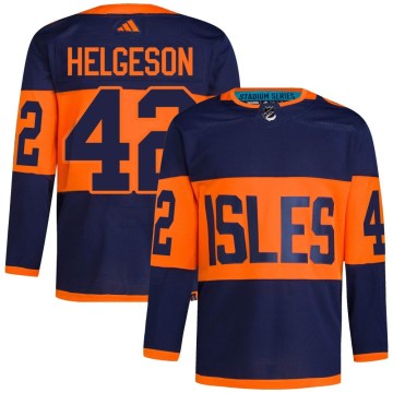 Adidas New York Islanders Men's Seth Helgeson Authentic Navy 2024 Stadium Series Primegreen NHL Jersey
