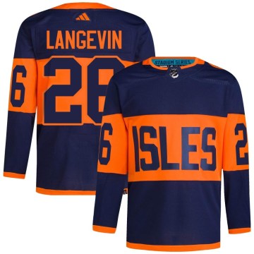 Adidas New York Islanders Men's Dave Langevin Authentic Navy 2024 Stadium Series Primegreen NHL Jersey