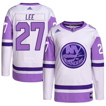 Adidas New York Islanders Youth Anders Lee Authentic White/Purple Hockey Fights Cancer Primegreen NHL Jersey