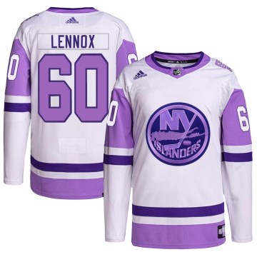 Adidas New York Islanders Youth Tristan Lennox Authentic White/Purple Hockey Fights Cancer Primegreen NHL Jersey