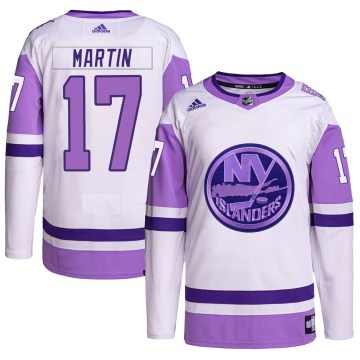 Adidas New York Islanders Youth Matt Martin Authentic White/Purple Hockey Fights Cancer Primegreen NHL Jersey