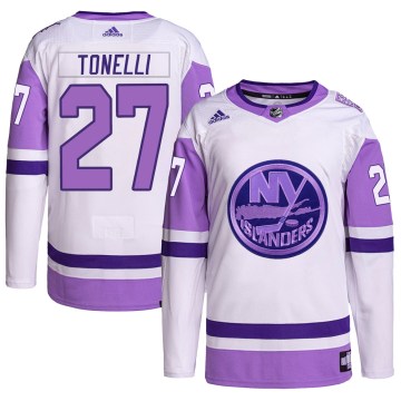 Adidas New York Islanders Youth John Tonelli Authentic White/Purple Hockey Fights Cancer Primegreen NHL Jersey