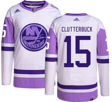Adidas New York Islanders Youth Cal Clutterbuck Authentic Hockey Fights Cancer NHL Jersey