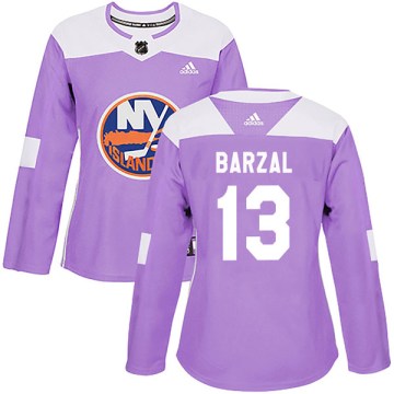 Adidas New York Islanders Women's Mathew Barzal Authentic Purple Fights Cancer Practice NHL Jersey