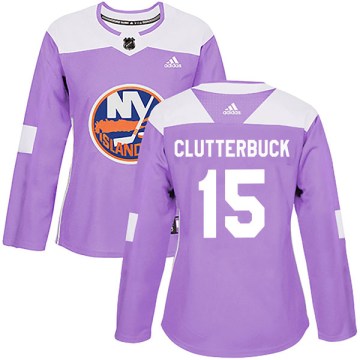 Adidas New York Islanders Women's Cal Clutterbuck Authentic Purple Fights Cancer Practice NHL Jersey