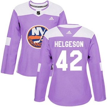 Adidas New York Islanders Women's Seth Helgeson Authentic Purple Fights Cancer Practice NHL Jersey