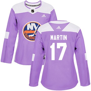 Adidas New York Islanders Women's Matt Martin Authentic Purple Fights Cancer Practice NHL Jersey