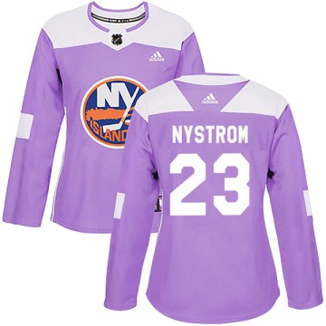 Adidas New York Islanders Women's Bob Nystrom Authentic Purple Fights Cancer Practice NHL Jersey