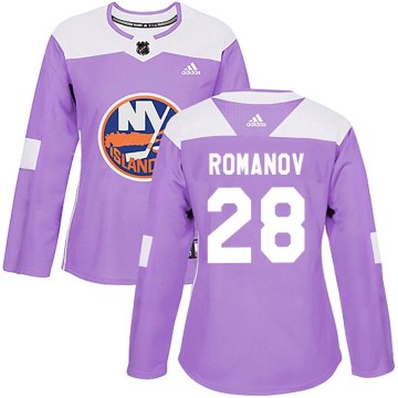 Adidas New York Islanders Women's Alexander Romanov Authentic Purple Fights Cancer Practice NHL Jersey