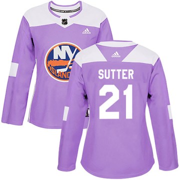 Adidas New York Islanders Women's Brent Sutter Authentic Purple Fights Cancer Practice NHL Jersey